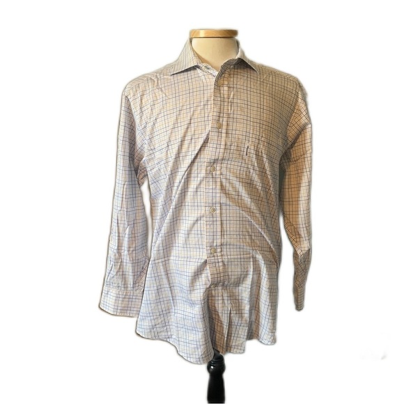 Faconnable 16 1/2 x 34/35 White Check Long Sleeve Button Front Shirt - Picture 1 of 4